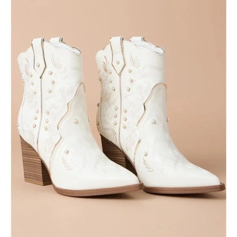 MIA Jacee Western Cowgirl Boots Women 10 White New Pearl Embroidered Studded